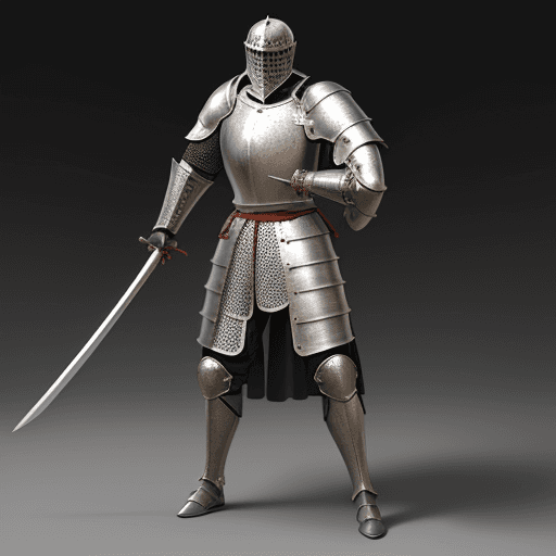 AI generated: Medieval knight, swinging a long sword, full body armor, highly realistic, ultra-detailed --ar 68:12...