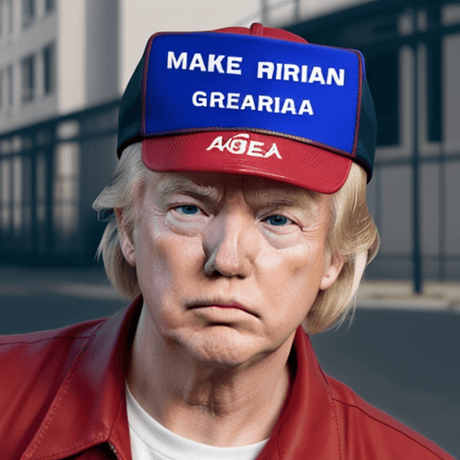 AI generated: Hyper realistic eye level exterior photo of donald trump, with the make america great again cap in r...