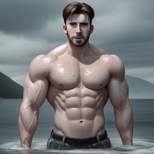 AI generated: Chris evans, muscle, water drops, towel 