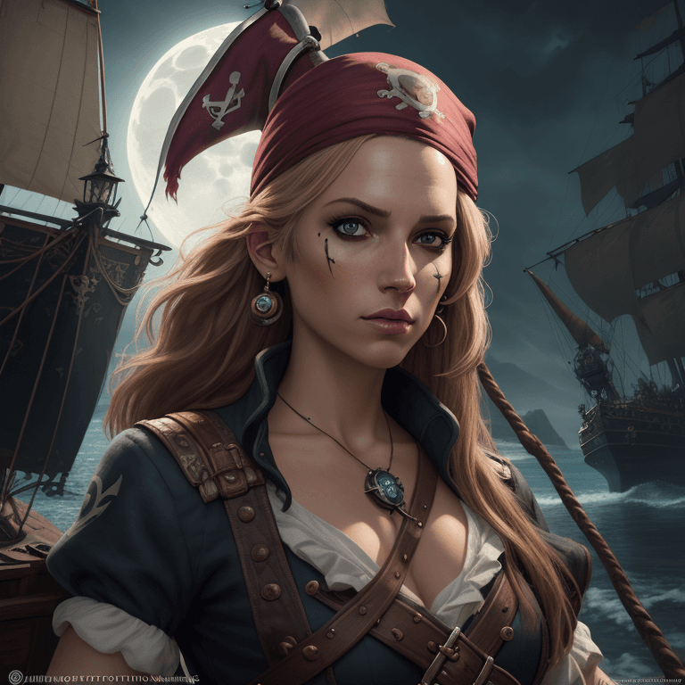 AI generated: female pirate, photo realistic, disney, rule 63,  perfect face, abstract beauty, beautiful, centered...