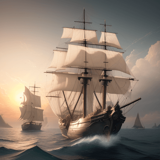AI generated: Photo of a ultra realistic sailing ship, dramatic light, pale sunrise, cinematic lighting, battered,...