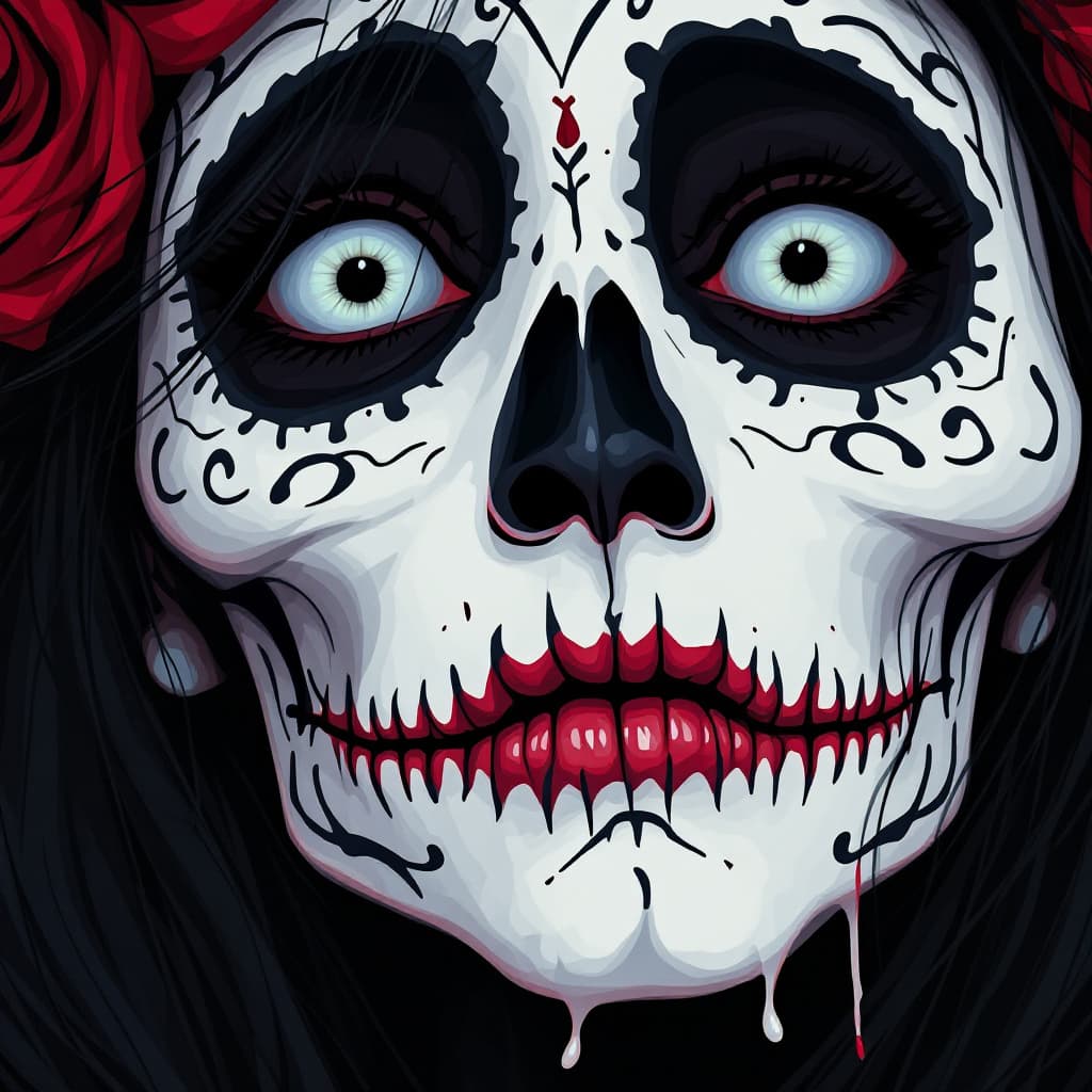 AI generated: day of the dead, in the style of Unreal Engine 5, caricature-like illustrations, exaggerated facial ...