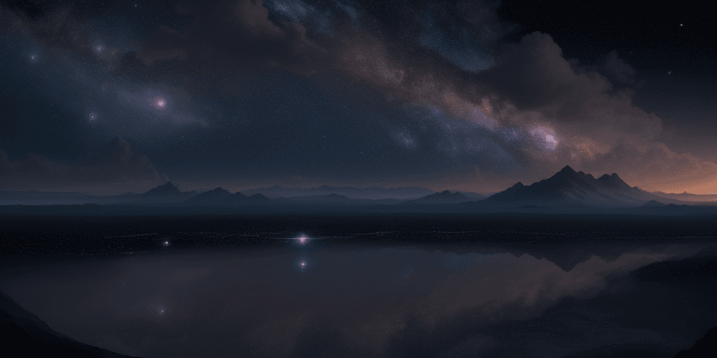 AI generated: cosmic day sky filled with planets, clouds, constellations and a supernova. Tranquil peaceful landsc...