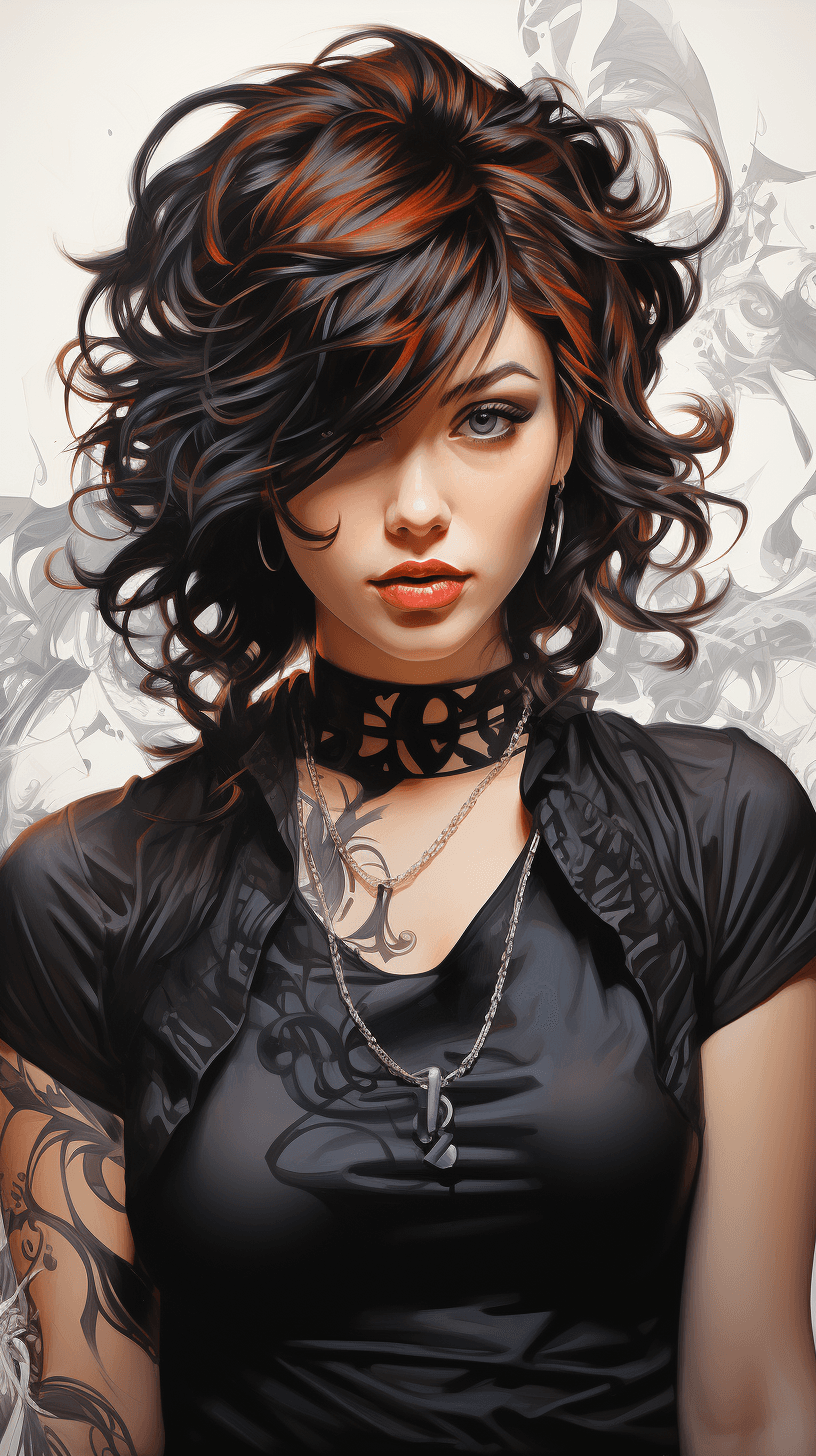 AI generated: a woman with tattoo by ryan lee, in the style of artgerm, animated gifs, guido crepax, flowing fabri...