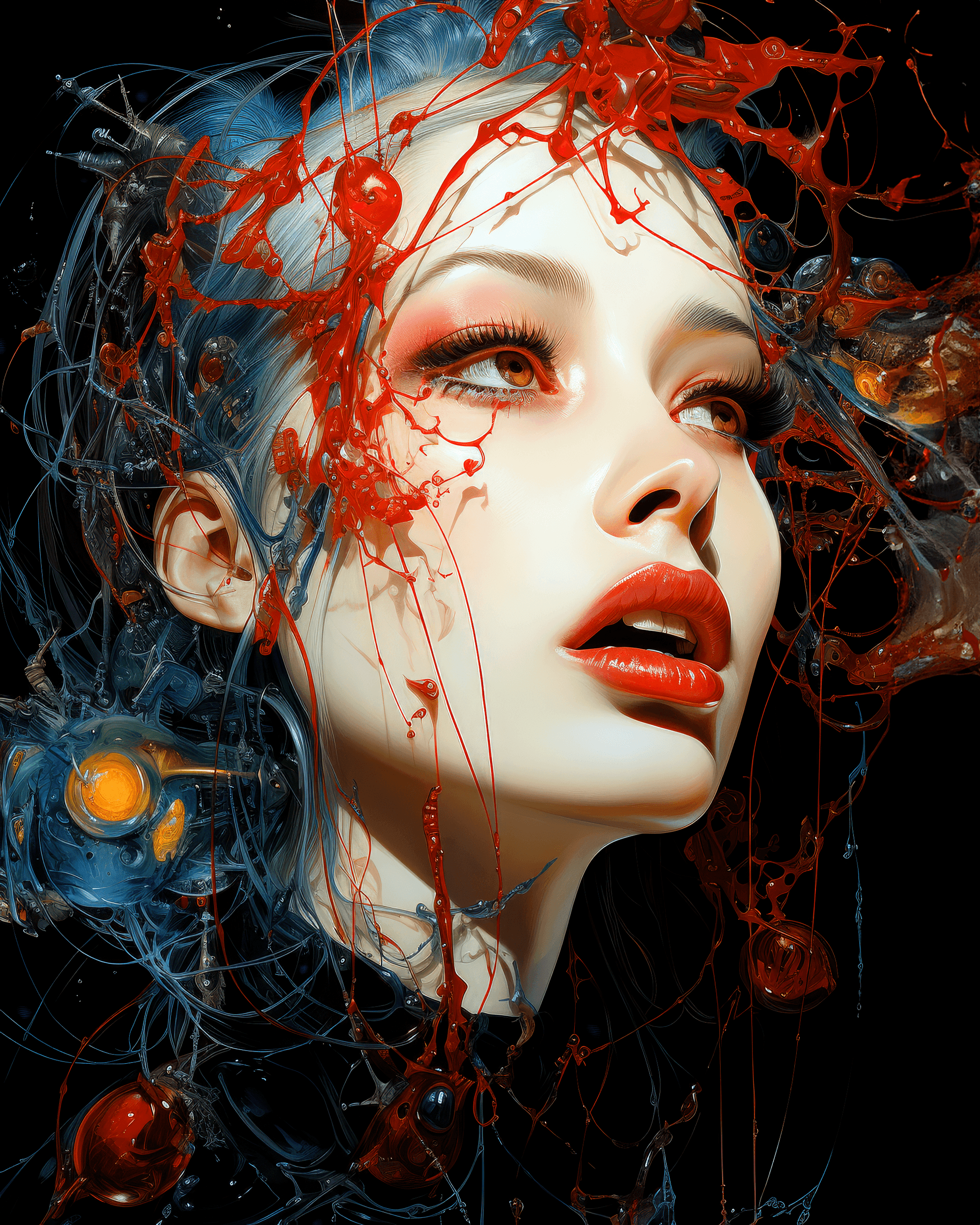 AI generated: a drawing of a woman with a spider in her mouth, in the style of masamune shirow, ellen von unwerth,...