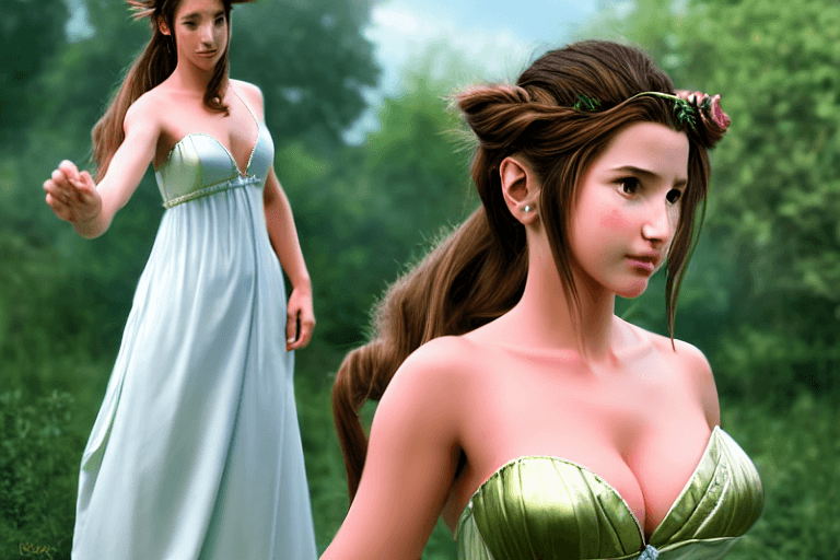 AI generated: Aerith Gainsborough as Greek goddess Aphrodite, portrait, realistic, moody, atmospheric, full body a...