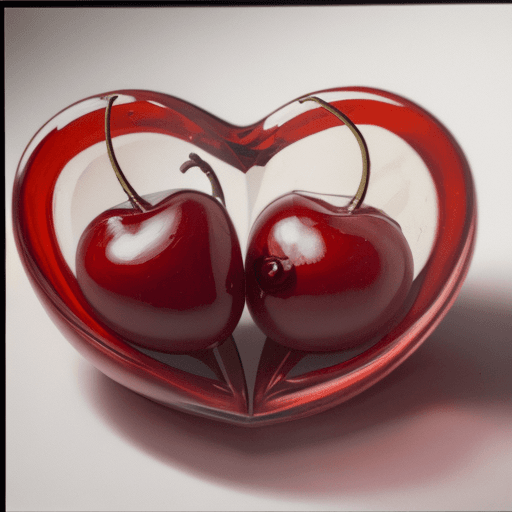 AI generated: two glass cherries as a heart shape, oil-drawing style, colorful saturation, white background. reali...