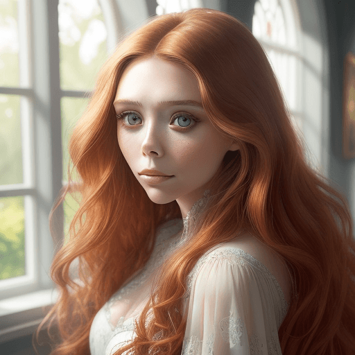 AI generated: Elizabeth olsen is a stunning young woman who captures everyone's attention with her long curly ging...