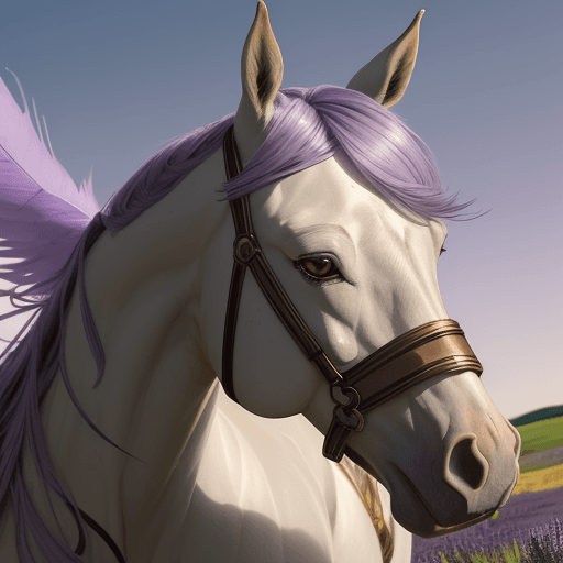 AI generated: Over The Shoulder of a face of a horse in a meadow with elegant ribbons, in the style of Lauren Faus...