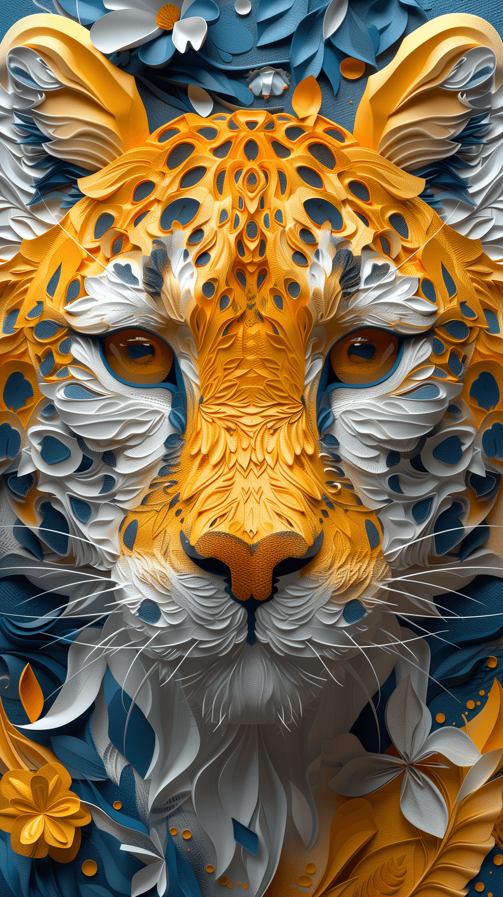 AI generated: 3d rendering, front view, beautiful animals, paper work for a tactile style, select a color palette ...