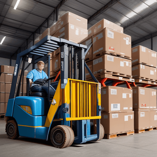 AI generated: The image depicts a warehouse from a distance, with multiple elevated racks filled with brown boxes ...