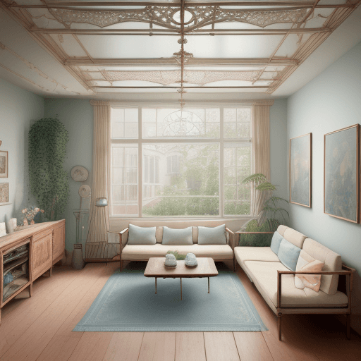 AI generated: High resolution photography interior design, dreamy sunken living room conversation pit, wooden floo...