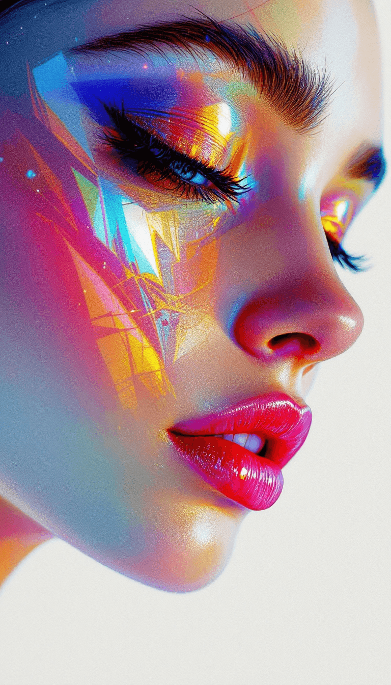 AI generated: a vibrant, color drawing of a woman’s face rendered with stunning, hyper-realistic detail inspired b...