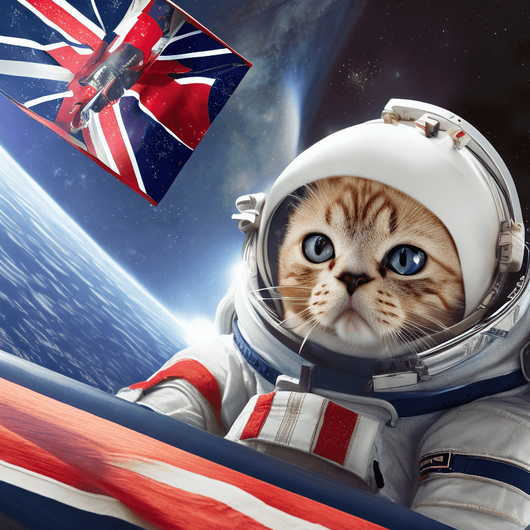 AI generated: Ralistic, ((Masterpiece, best quality)), cute cat in astronaut suite space, union jack, Ultra-High-D...