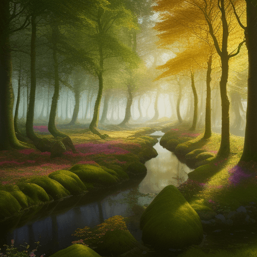 AI generated: farbenprächtiges bild, lumiessence, fantasy, landschaft wald wüste, farbelwesen, 8k 