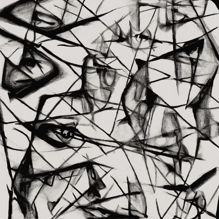 AI generated: abstract faces Negative art Illustration, black drawing on white background