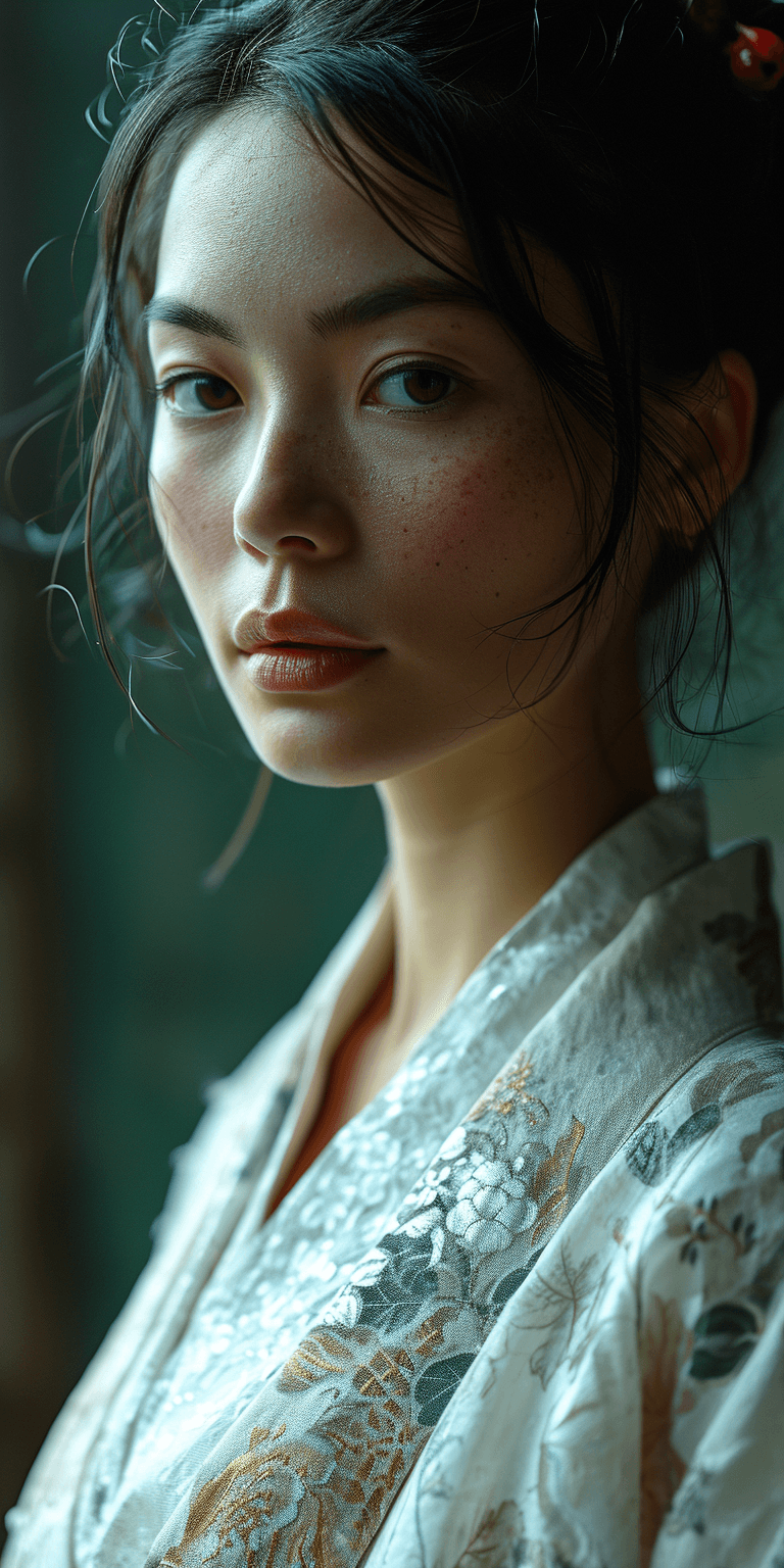 AI generated: asian beauty, in the style of yuki katsura, light white and light bronze, zeiss batis 18mm f/2.8, ex...