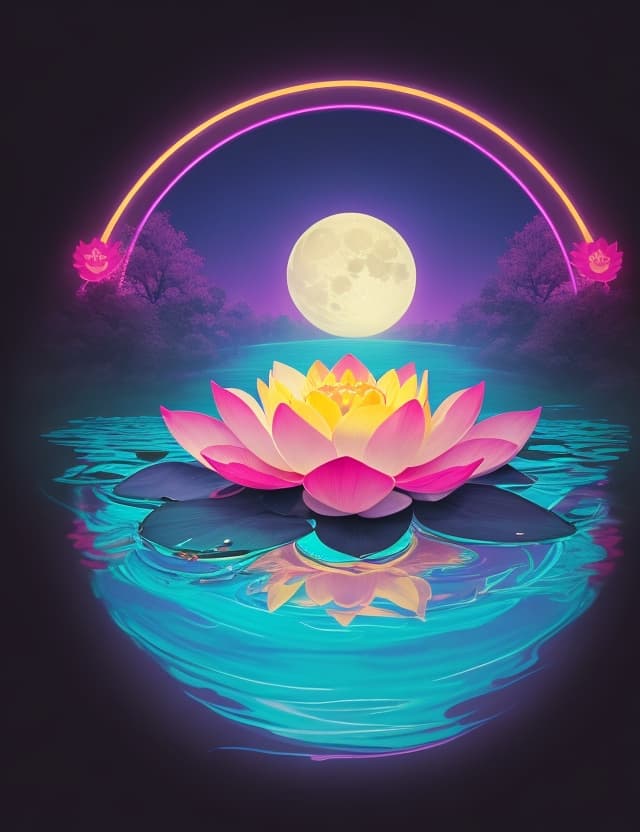 AI generated: logo for progressive many lotus floating in the river ,  nature of existence full moon, exploring th...