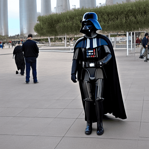 AI generated: Darth vader caminando por la ciudad de las artes y las ciencias

