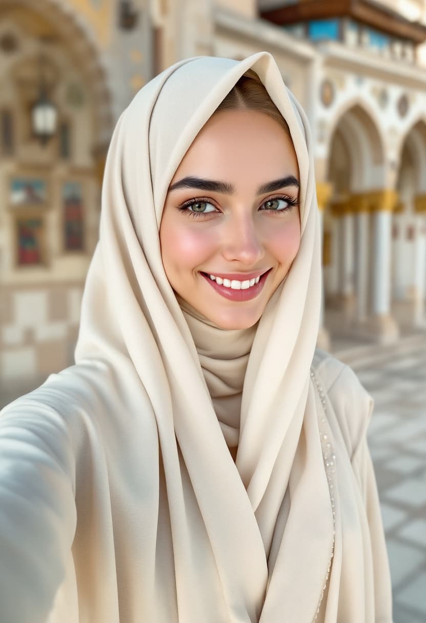 AI generated: Photograph, close-up of the face 20-year-old attractive young Muslim young women,   from iran, open ...