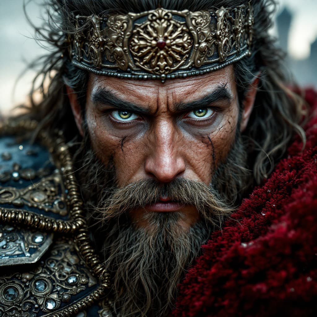 AI generated:  hyper-realistic (fabled character tale1:3) a warrior, with detailed eyes,  withe clothes are intric...
