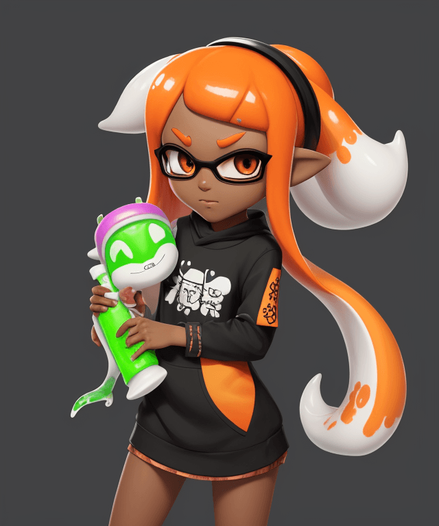 AI generated: Inkling, splatoon, Kitsune, dark skin