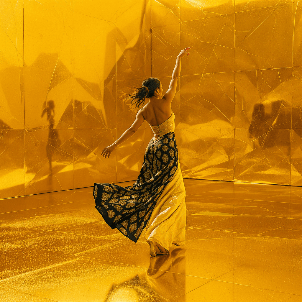 AI generated: a person dancing in golden place