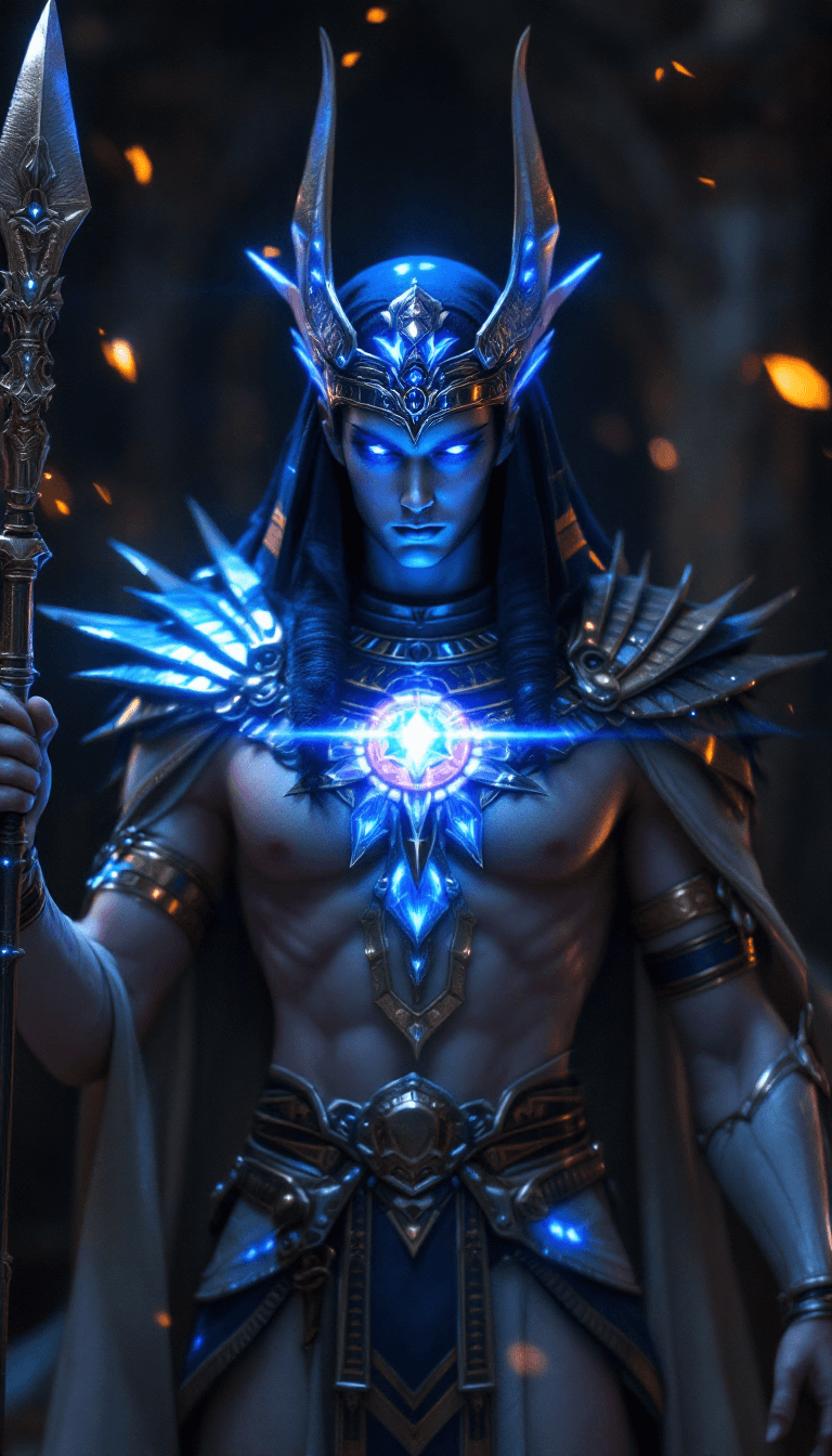 AI generated: Horus, egypt god, fantasy light armor withe many accessories and detailles, beauty, 4k, ultra hd, go...
