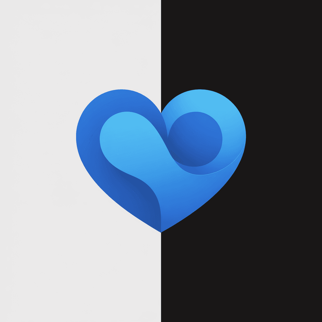AI generated: Create a modern, minimalistic blue heart logo on two backgrounds: pure white and pure black. The hea...