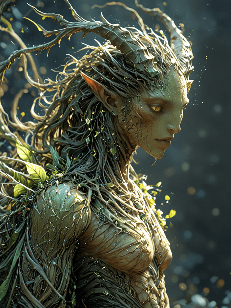 AI generated: realistic,highres,reality, close up dof render of a mythical creature made of detailed spiraling fra...