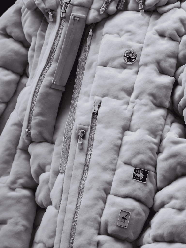 AI generated: milky Fubu winter puffer jacket, design trend, design by kanye west, on a white background, octane, ...