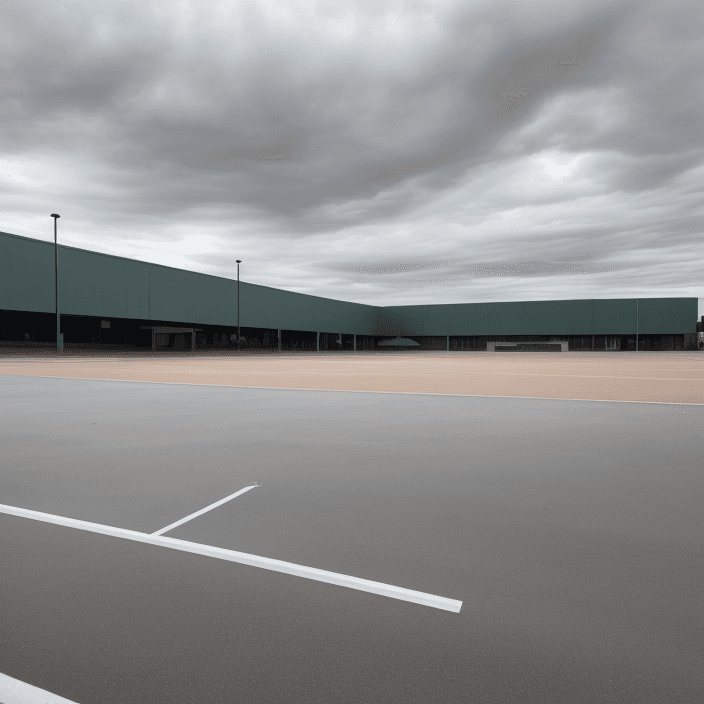AI generated: giant and empty parking lot. Cloudy day. No building 