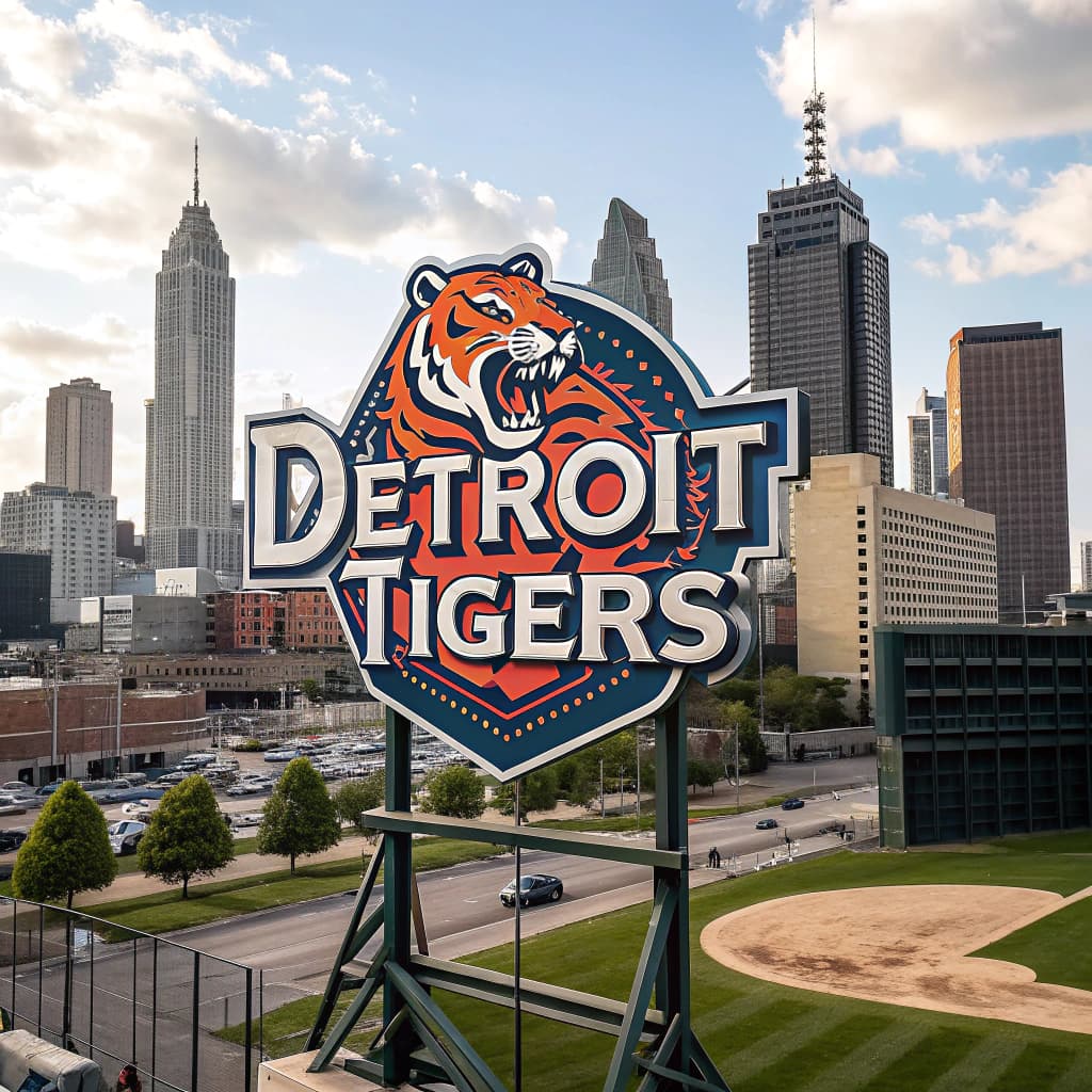 AI generated: Detroit Tigers" logo, featuring vibrant colors and intricate graphics in a hyper-realistic style, se...