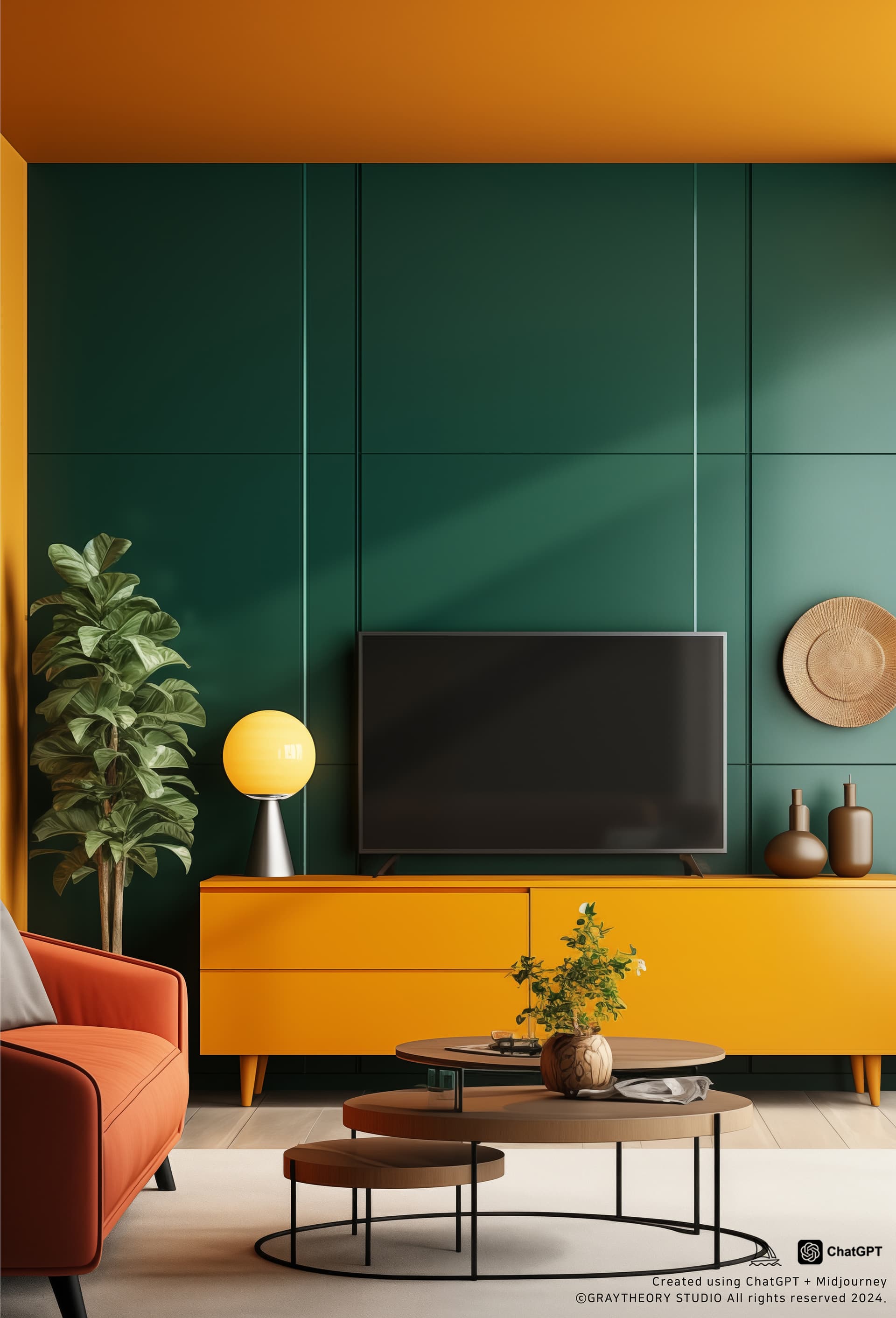 AI generated: Simple interior design modern living room interiors tv and cabinet by designer, in the style of ligh...