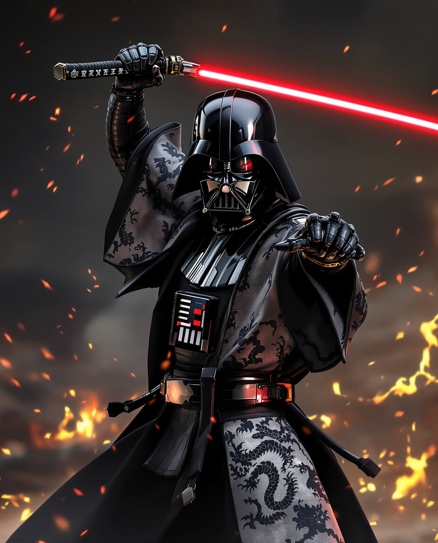 AI generated: image is a high-resolution,spectacular   Star Wars perfect cinematic portrait with a Japanese feudal...