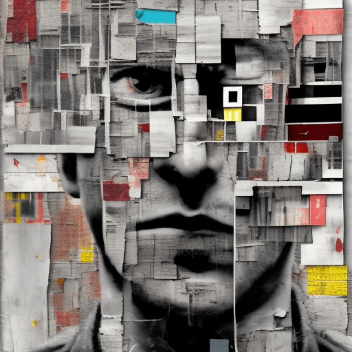 AI generated: abstract, broken man, outcast, no face, in the style of multi-layered collages, edgy street art, car...
