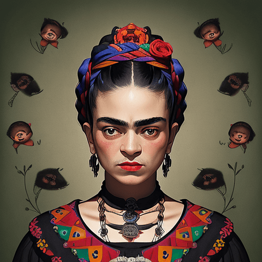 AI generated: high resolution, creative designer, black, unbelievable, great, deep, by style of Frida Kahlo – Naiv...