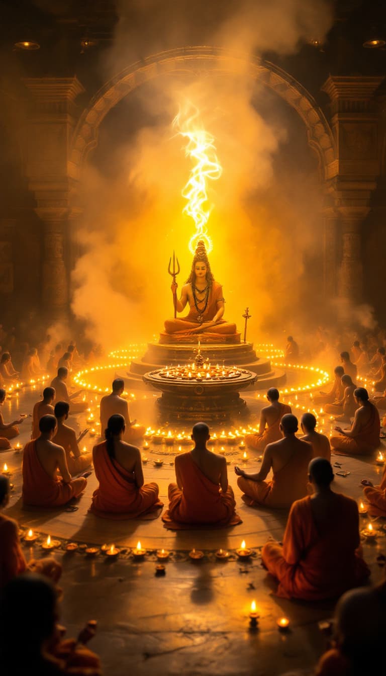AI generated: 📌 Scene 5: Devotees Praying – Spiritual Worship 🙏🔱
Prompt:
"A group of monks and devotees in saff...