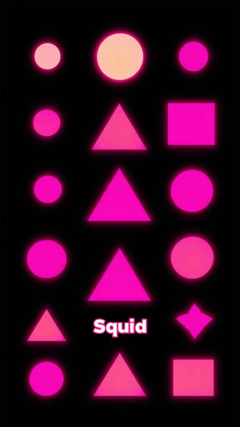 AI generated: "A vertical mobile wallpaper inspired by Squid Game, featuring the iconic geometric shapes (circle, ...