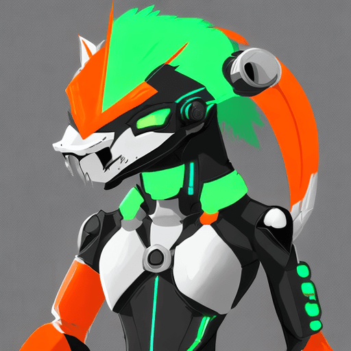 AI generated: Create an image of a Protogen character fursona. The Protogen has a technologically advanced machine...