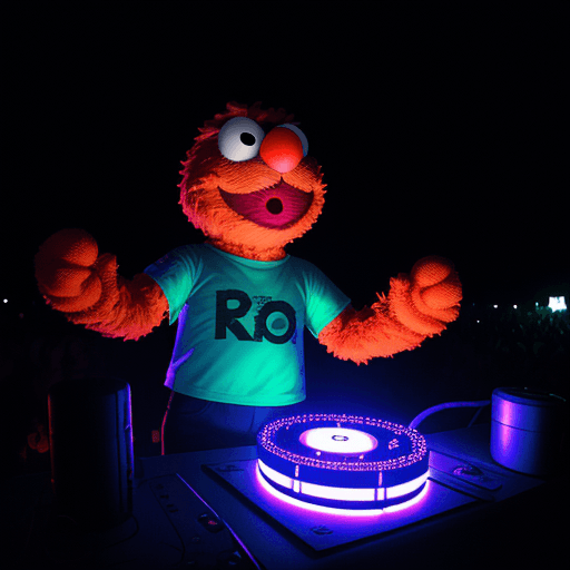 AI generated: Elmo from Sesamstraße on a techno rave under the stars