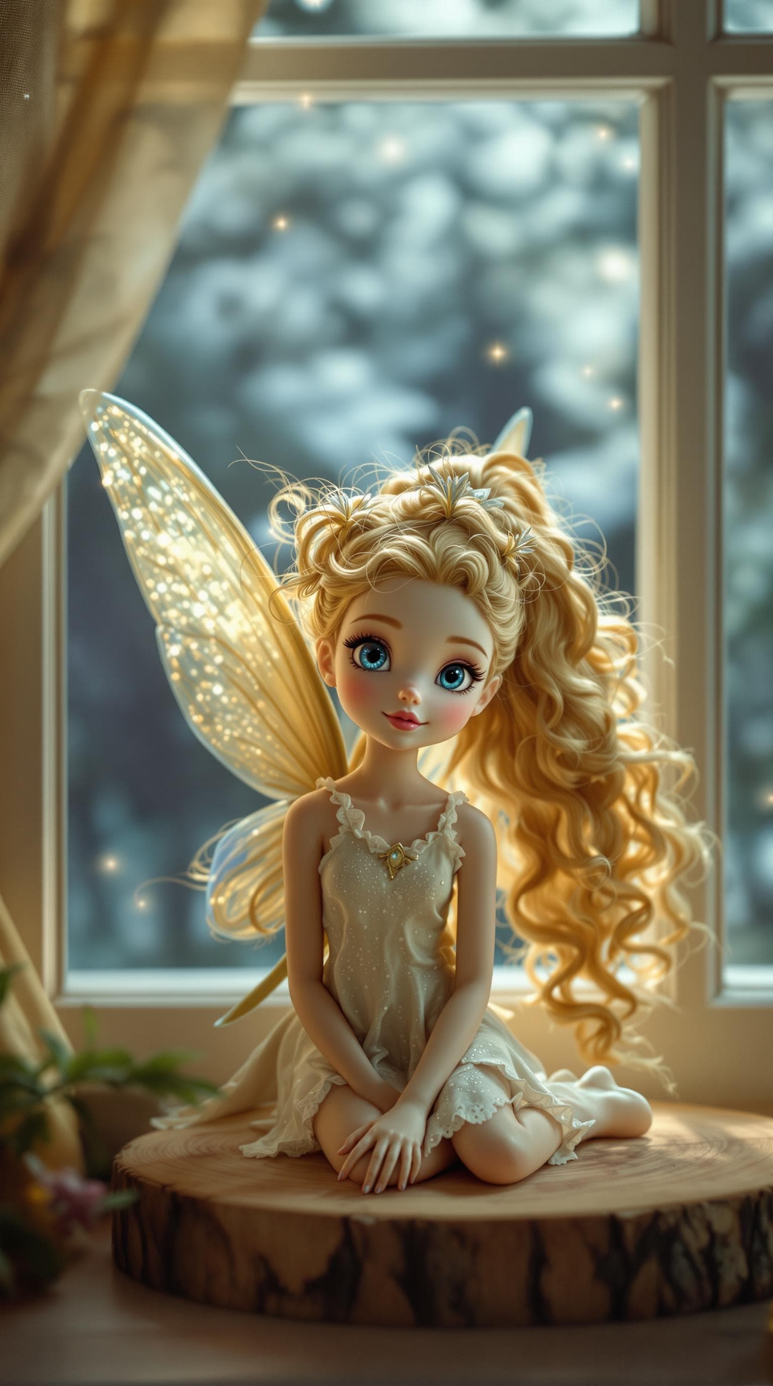 AI generated: a professional photo of a exceptionally beautiful porcelain girl figurine (16 inch figurine), (nine ...