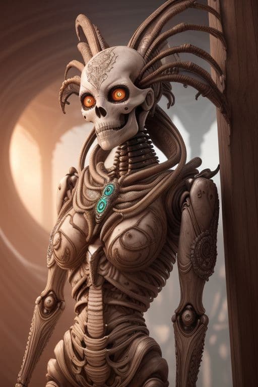 AI generated: scary alien creature with alien skin,(((Beautiful drooping eyes))),(((Slightly longer arms)))、((long...