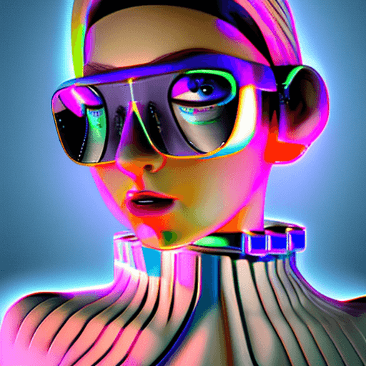 AI generated: a futuristic girl in a plastic outfit standing with glasses, in the style of realistic lighting, 8k ...