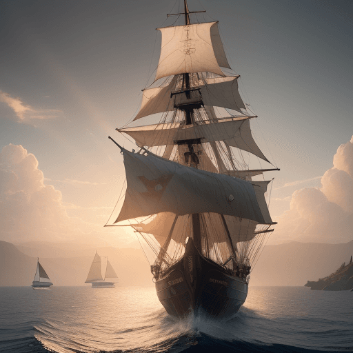 AI generated: Photo of a ultra realistic sailing ship, dramatic light, pale sunrise, cinematic lighting, battered,...