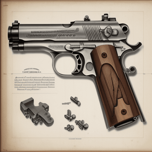 AI generated: Luger pisto, schematic of the 1906/1907 DWM .45 caliber Luger pistol from World War II showing a cut...