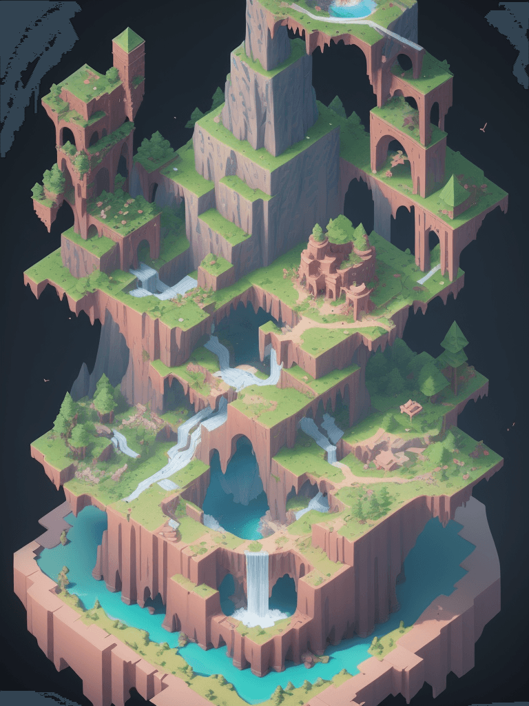 AI generated:  a cute little matte low poly isometric cherry blossom forest island,storm,typhon,litter, , crash tr...