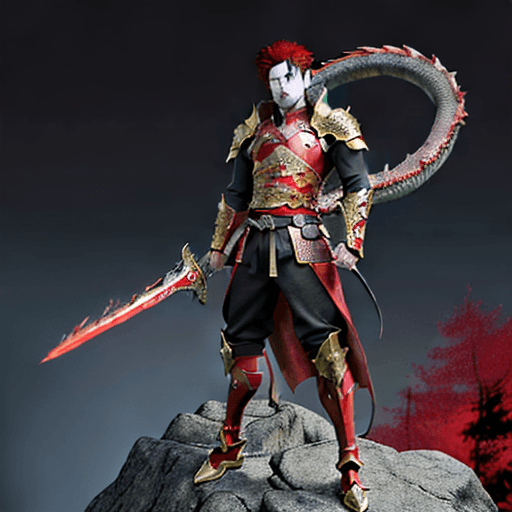 AI generated: “4k Anime Style quality, Digital drawing mode, A fierce young handsome male warrior, messy reddish b...