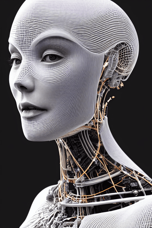 AI generated: complex 3d render ultra detailed of a beautiful porcelain profile woman android face, cyborg, roboti...