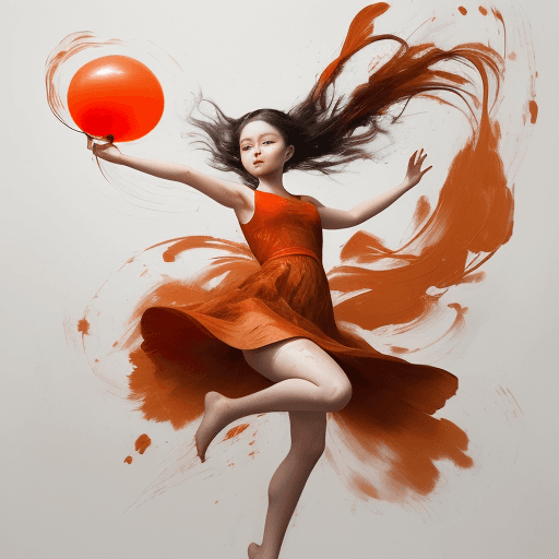 AI generated: a painting of a girl holding a red balloon, in the style of dynamic energy flow, beautifully texture...